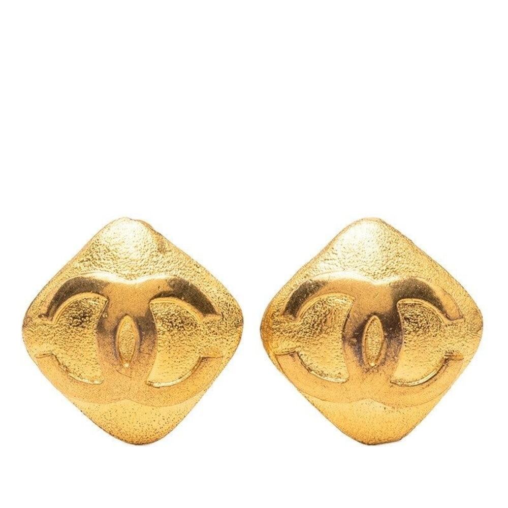 Chanel CC Logo Square Gold Plated Earrings